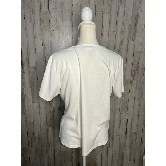 Talbots Women's Short Sleeve Tee White USA Crew Neck Patchwork Size Large - Picture 3 of 5